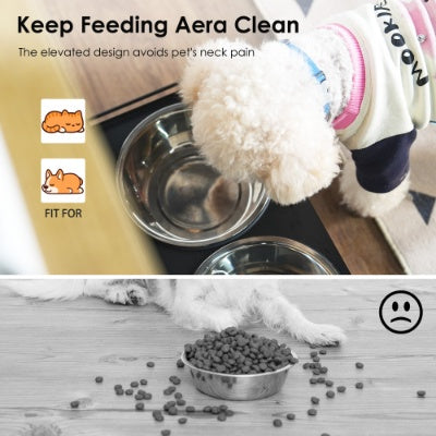 Feeding Station With 1 Storage Cabinets, Pet Feeding Station With 2 Elevated Dog Bowls, Side Hooks, Anti-tip Kit, Hidden Pet Feeder Station For Feeding Watering, Black