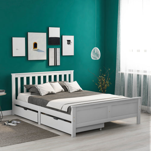 Wooden Solid White Pine Storage Bed With Drawers Bed Furniture Frame For Adults, Kids, Teenagers 4ft6 Double White 190x135cm