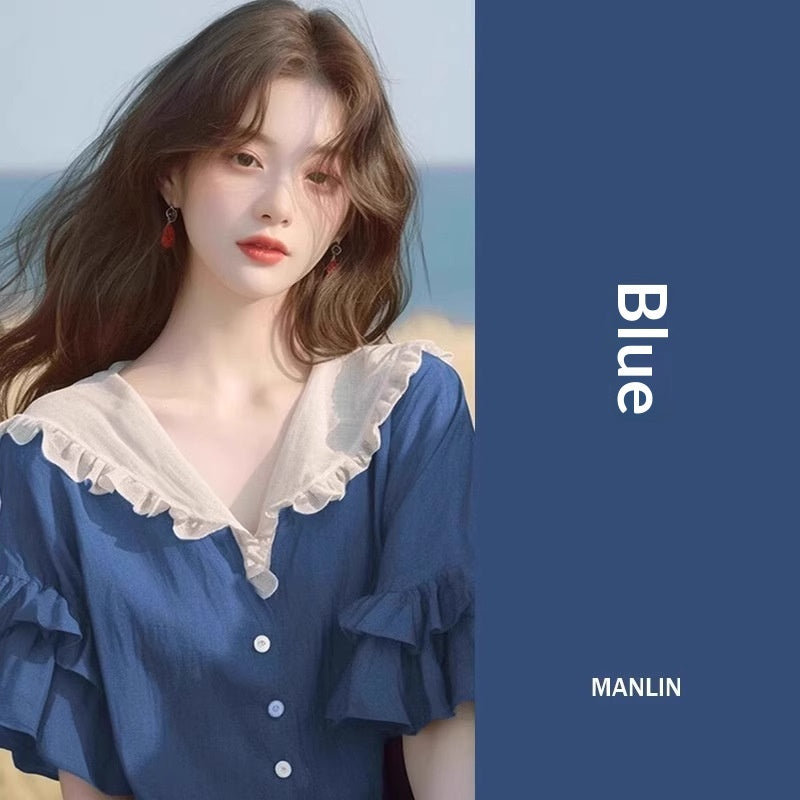 Women's Loose Blouse With Ruffled Design