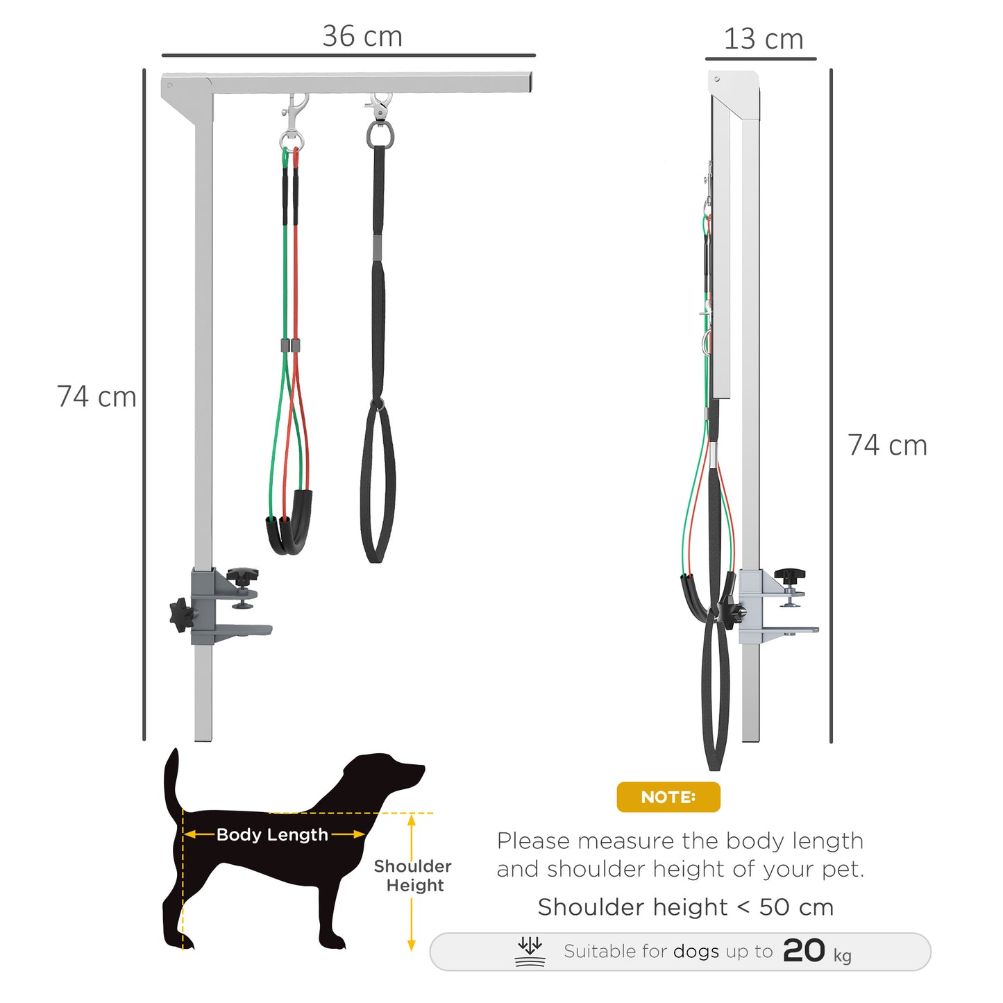PawHut Adjustable Pet Grooming Arm, With Clamp, Haunch Holders & Grooming Loop - Sliver-Tone