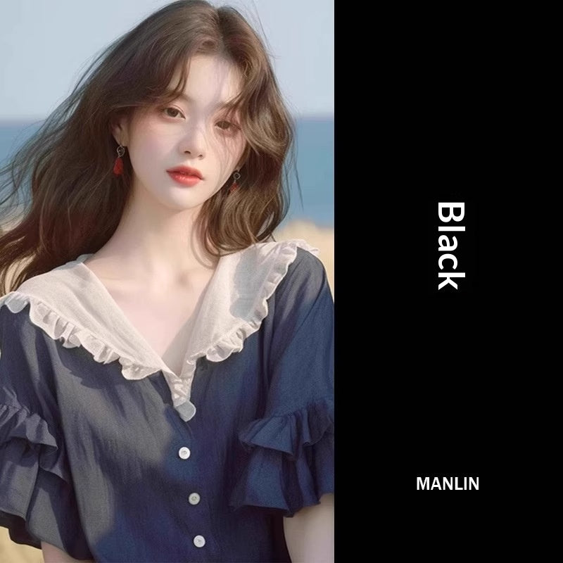 Women's Loose Blouse With Ruffled Design