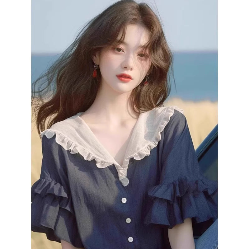 Women's Loose Blouse With Ruffled Design