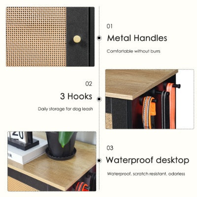 Feeding Station With 1 Storage Cabinets, Pet Feeding Station With 2 Elevated Dog Bowls, Side Hooks, Anti-tip Kit, Hidden Pet Feeder Station For Feeding  Watering, Black