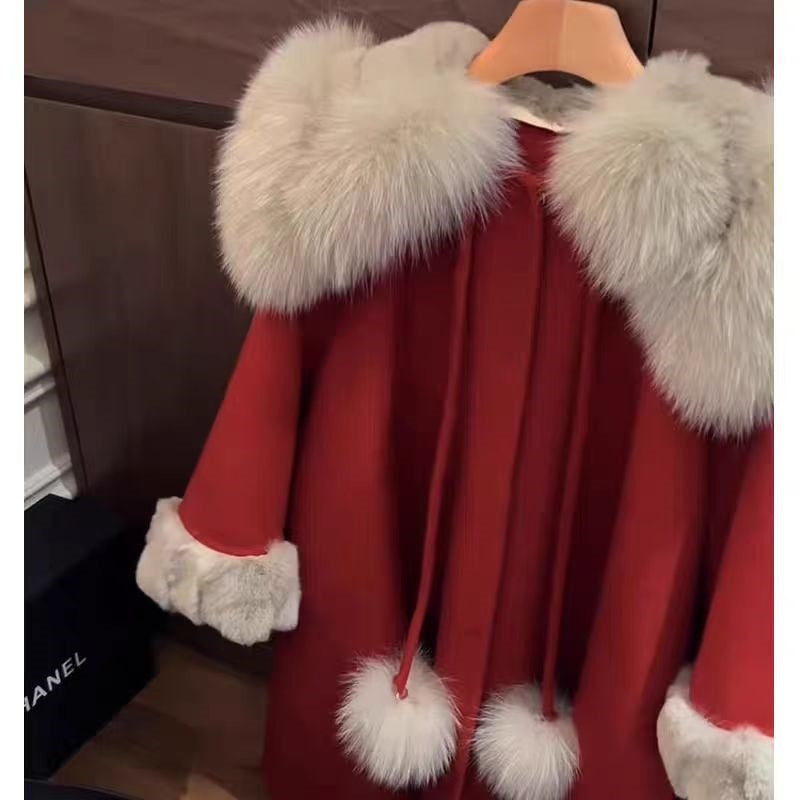 Winter Fox Fur Woolen Coat