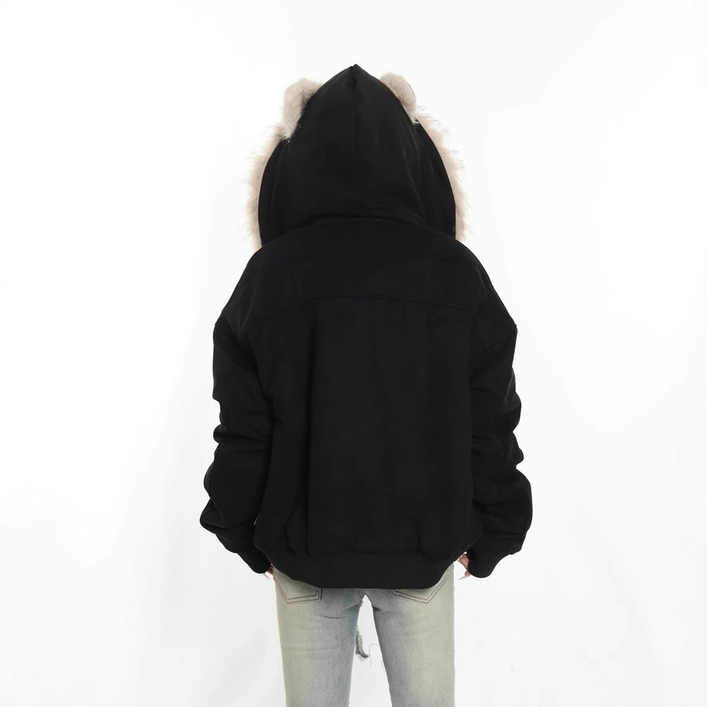 Winter Coat With A Fur Collar Made From Faux Suede For Warmth