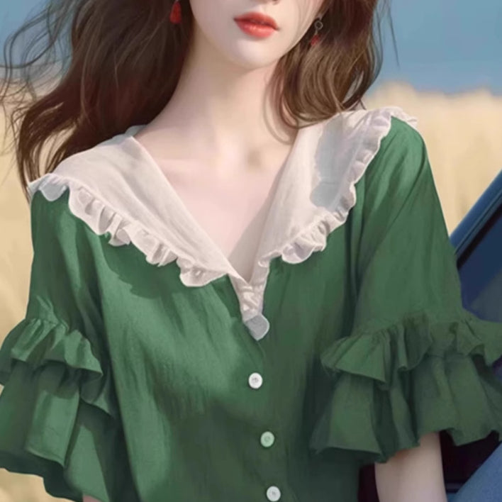 Women's Loose Blouse With Ruffled Design