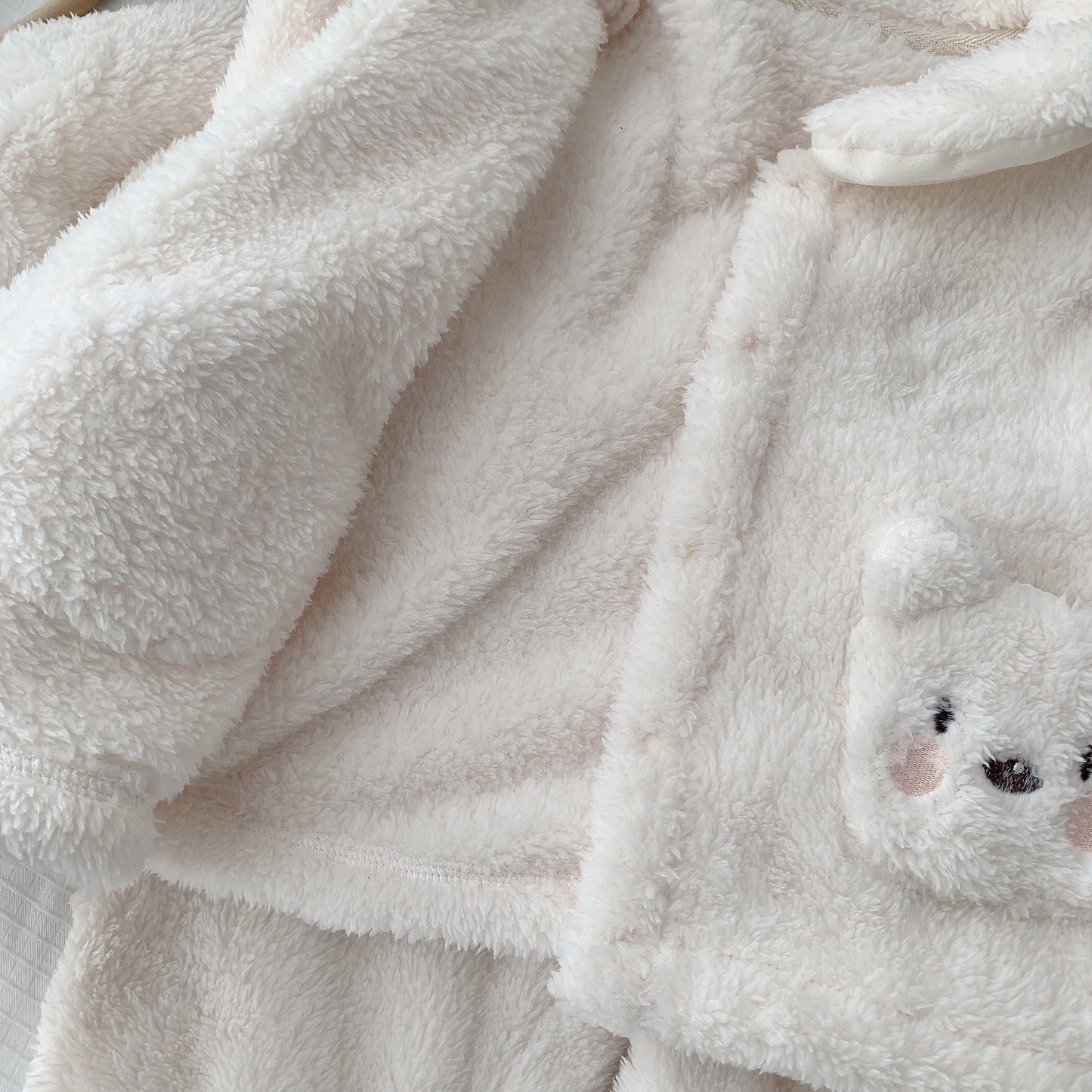 Child Bear Embroidery Suit Warm Furry Coat Trousers Two-piece Set