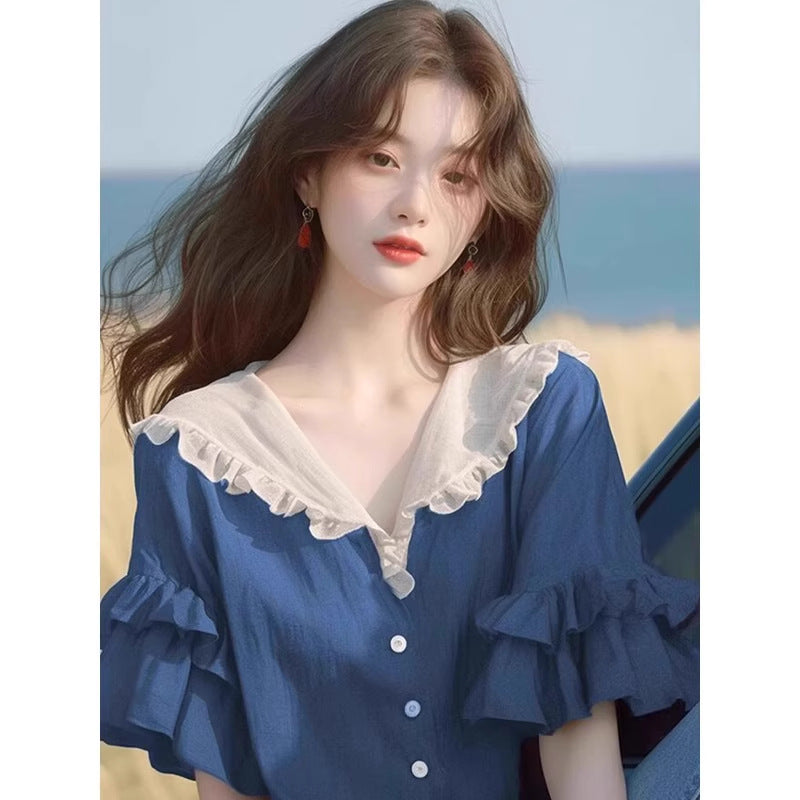 Women's Loose Blouse With Ruffled Design