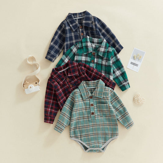 Children's Pocket Plaid Coat Romper