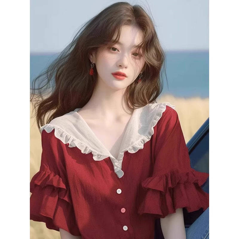 Women's Loose Blouse With Ruffled Design