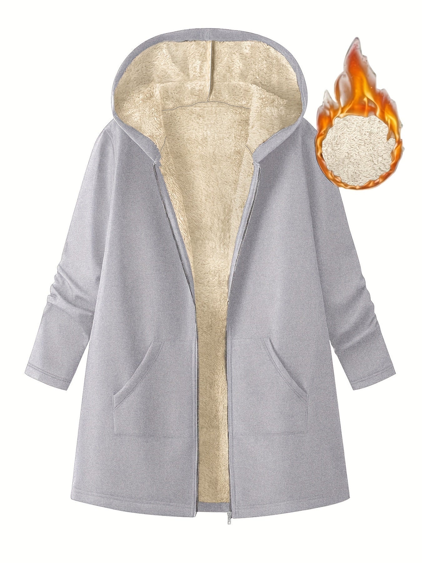 Women's Solid Color Fleece Lined Mid Length Hooded Coat