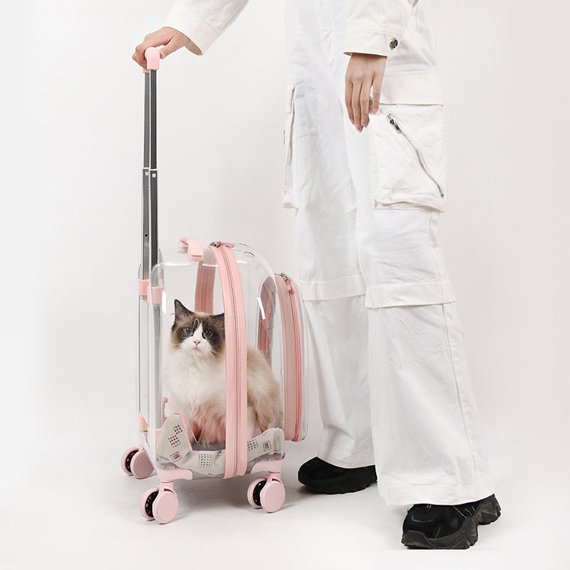 Fashion Creative Pet Trolley Bag Panoramic Transparent Dog Luggage