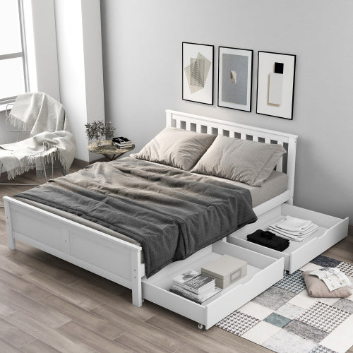Wooden Solid White Pine Storage Bed With Drawers Bed Furniture Frame For Adults, Kids, Teenagers 4ft6 Double White 190x135cm