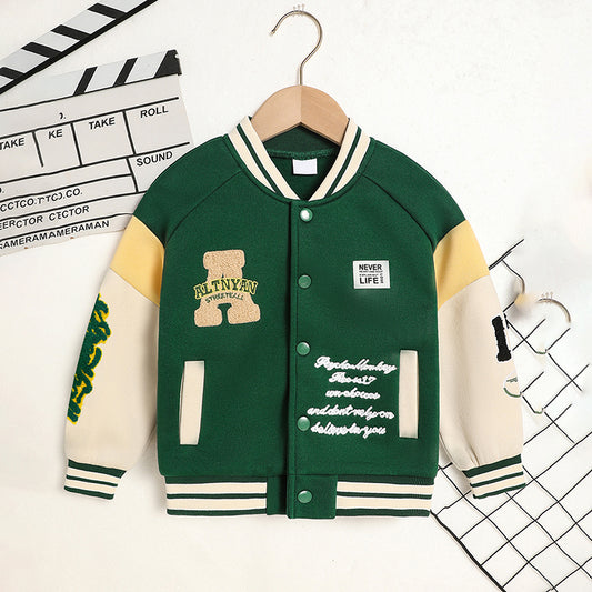 Toddler Kids Girls Boy's Trendy Embroidery Letters Print Jacket Baseball Collar Sports Casual Coat Children's Wear