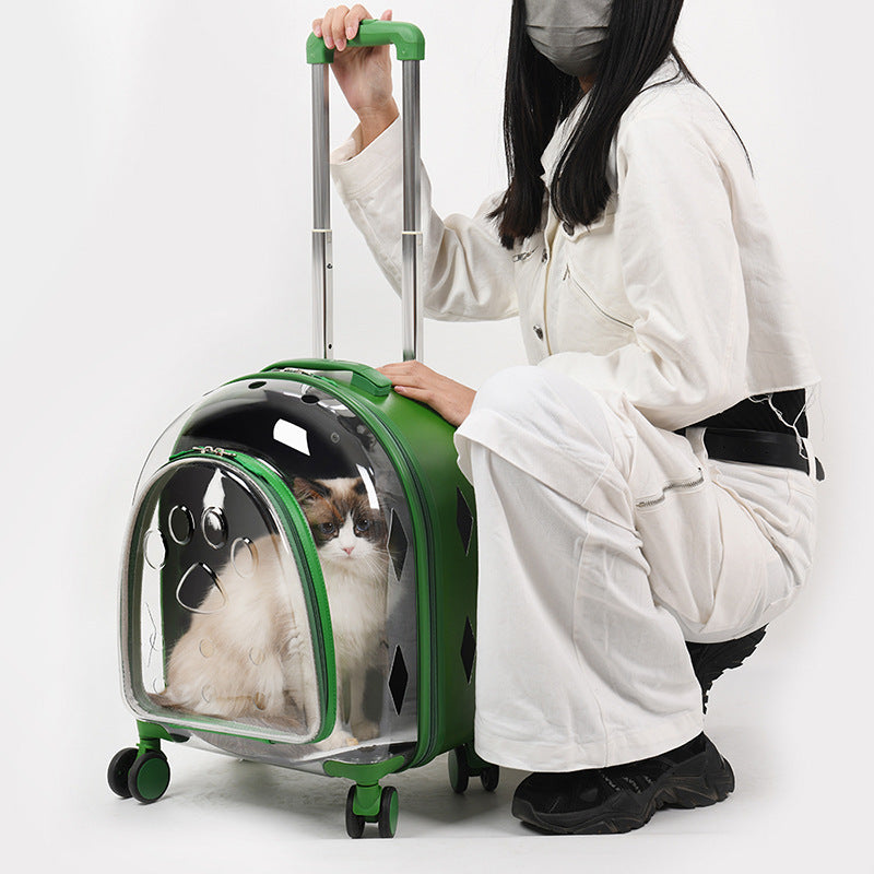 Fashion Creative Pet Trolley Bag Panoramic Transparent Dog Luggage