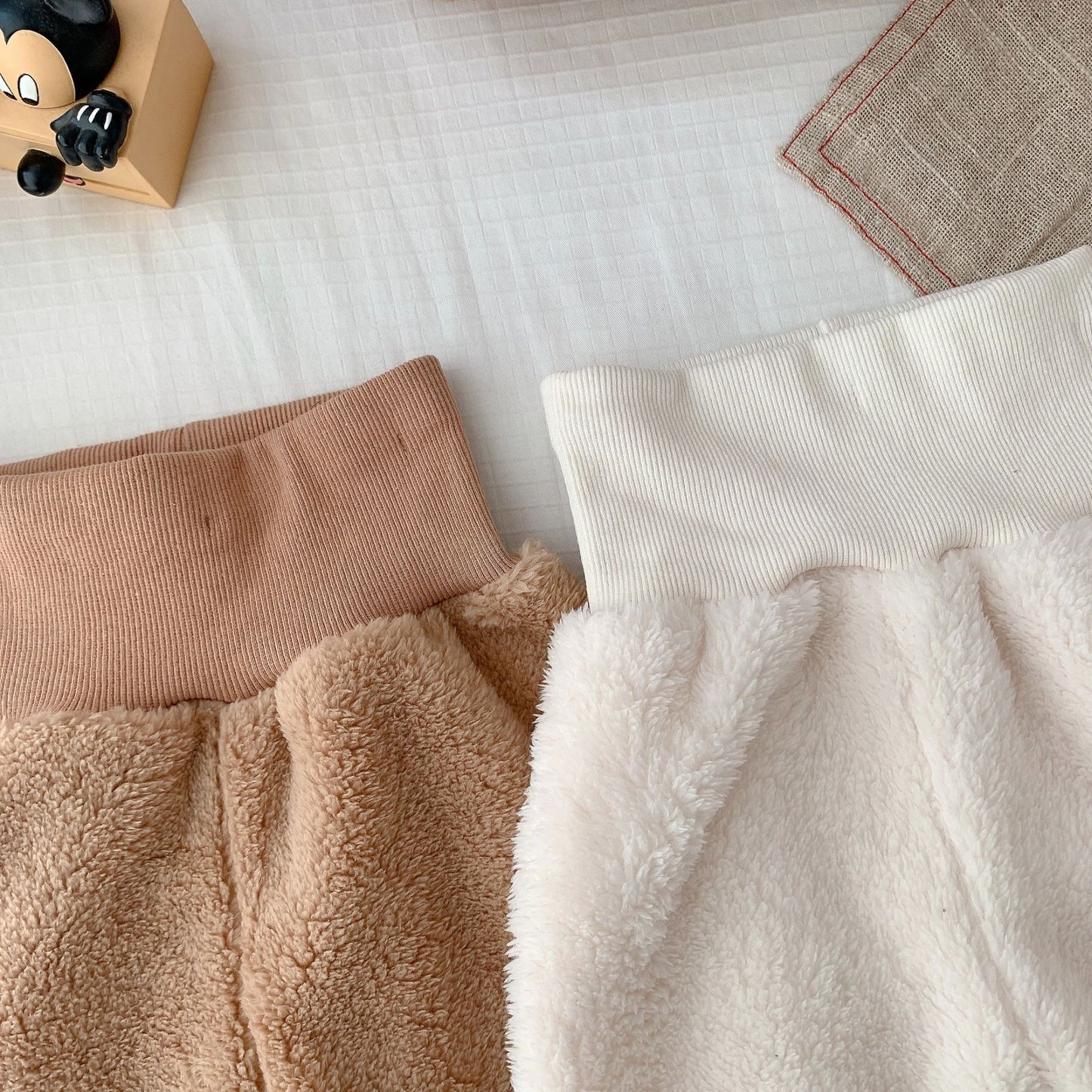 Child Bear Embroidery Suit Warm Furry Coat Trousers Two-piece Set