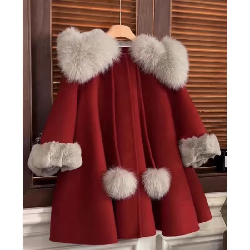 Winter Fox Fur Woolen Coat