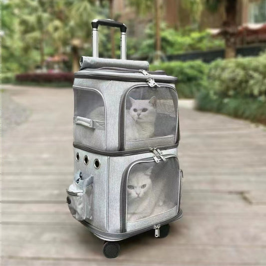 Cat Bag Pet Trolley Case Large Capacity Double Layer