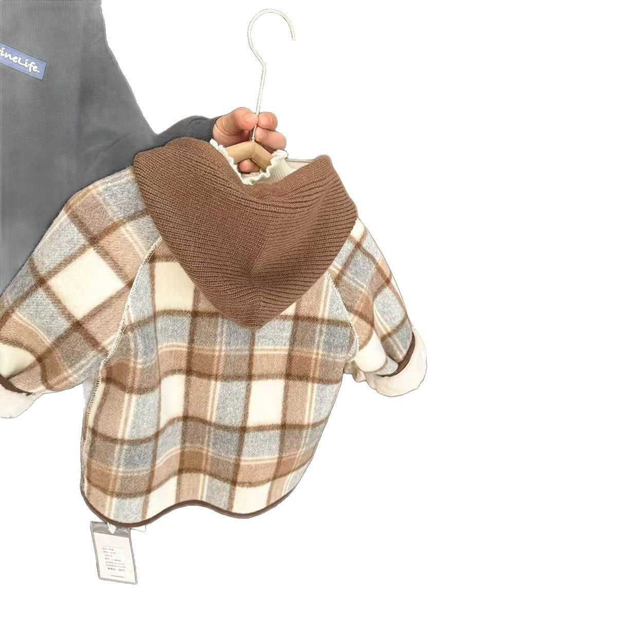 Wool Coat Fleece-lined Integrated Fleece Street-styled Plaid Winter Clothing