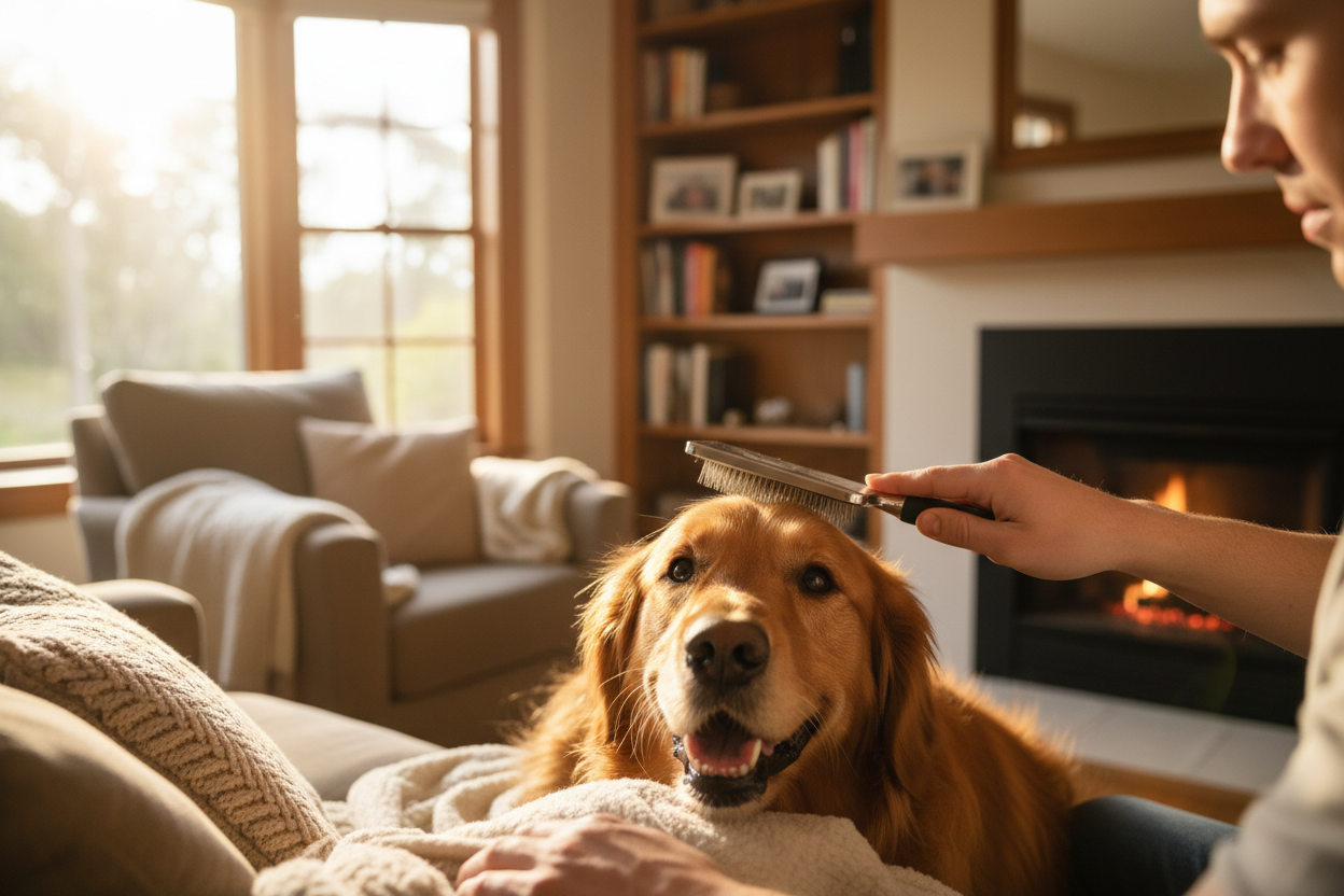 Dog being brushed