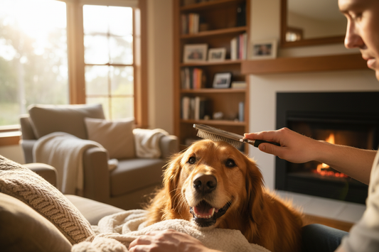 Dog being brushed