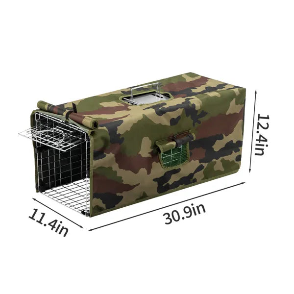 32in Live Animal Trap Cage With Cover, Humane Animal Rescue Outdoor Cage For Armadillos Cats Groundhogs Muskrats, Opossums Raccoons Skunks, Silver