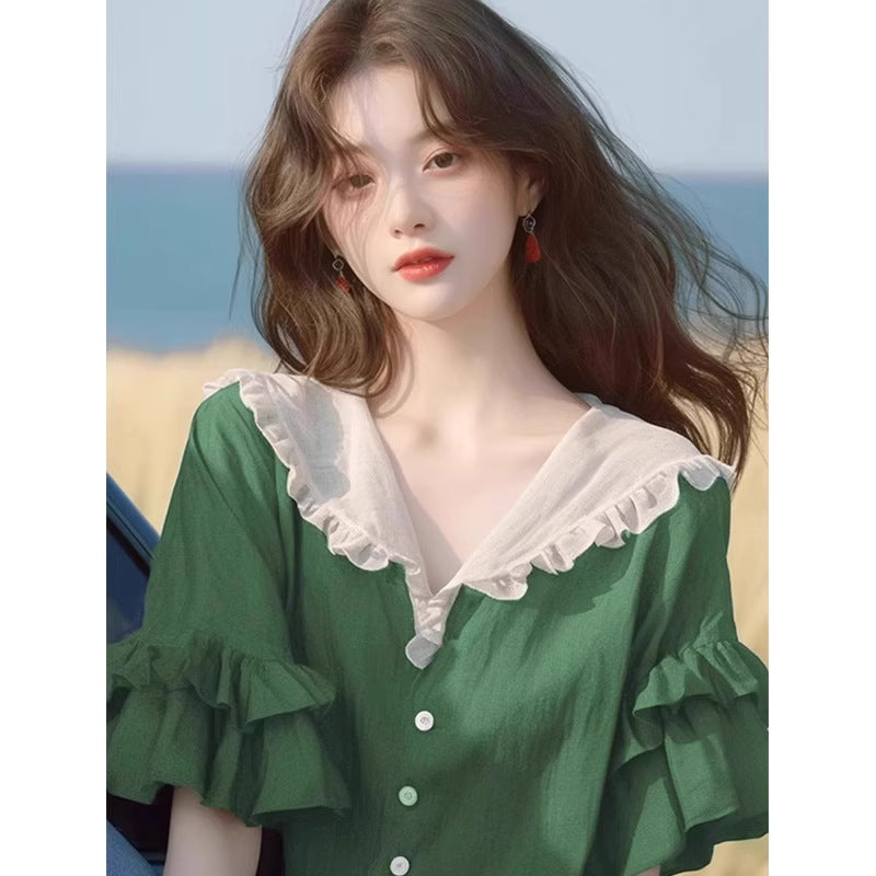 Women's Loose Blouse With Ruffled Design