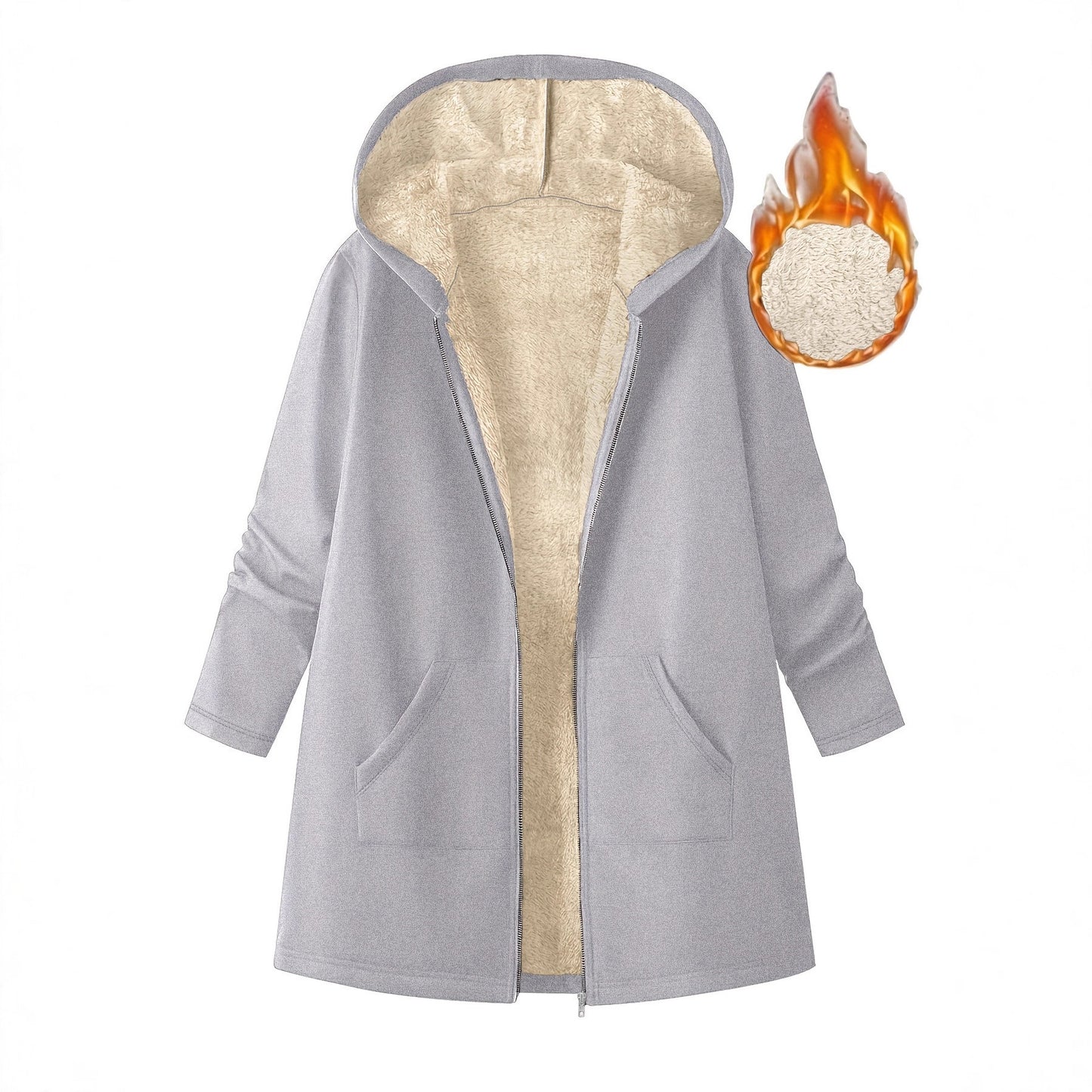 Women's Solid Color Fleece Lined Mid Length Hooded Coat