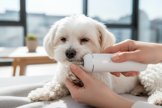 Owner using grinder for pet